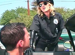 Kinky female cop molesting a guy